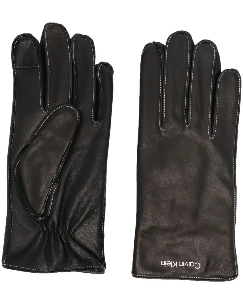 Calvin Klein Handschuhe aus Leder mit Ziernaht - Schwarz Schwarz