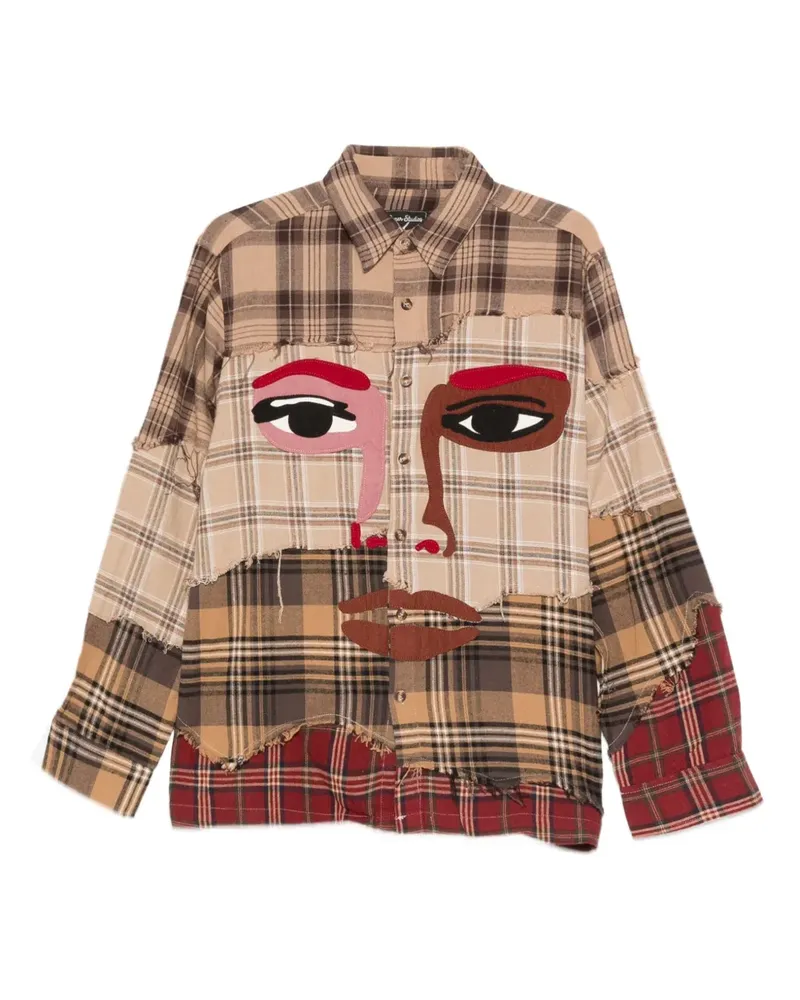 KidSuper Kariertes Hemd mit Gesicht-Applikation - Nude Nude