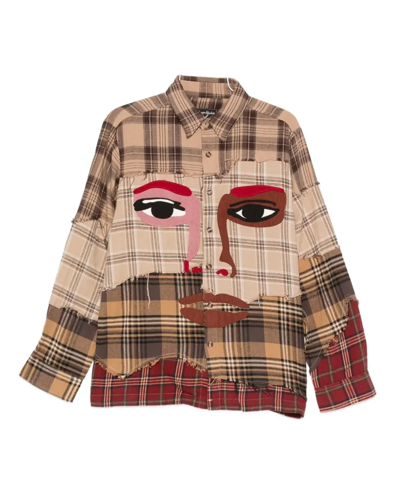 KidSuper plaid face-appliqué shirt - Nude Nude