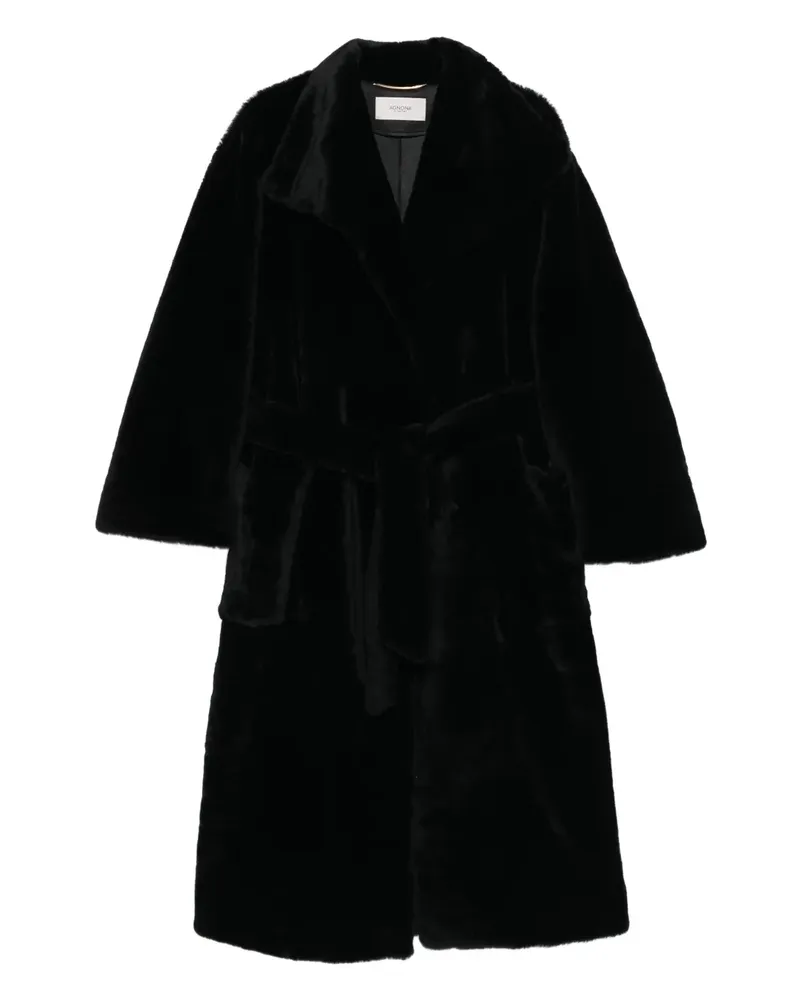 AGNONA Faux-Fur-Mantel mit Gürtel - Schwarz Schwarz