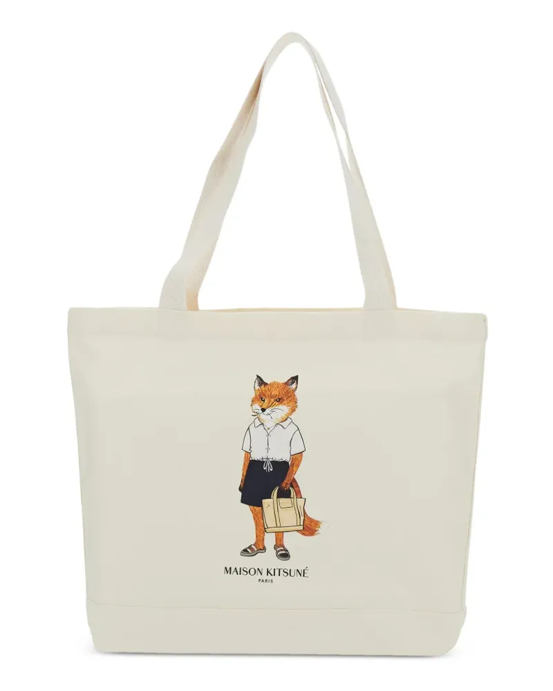 Kitsuné Fox-print tote bag - Nude Nude