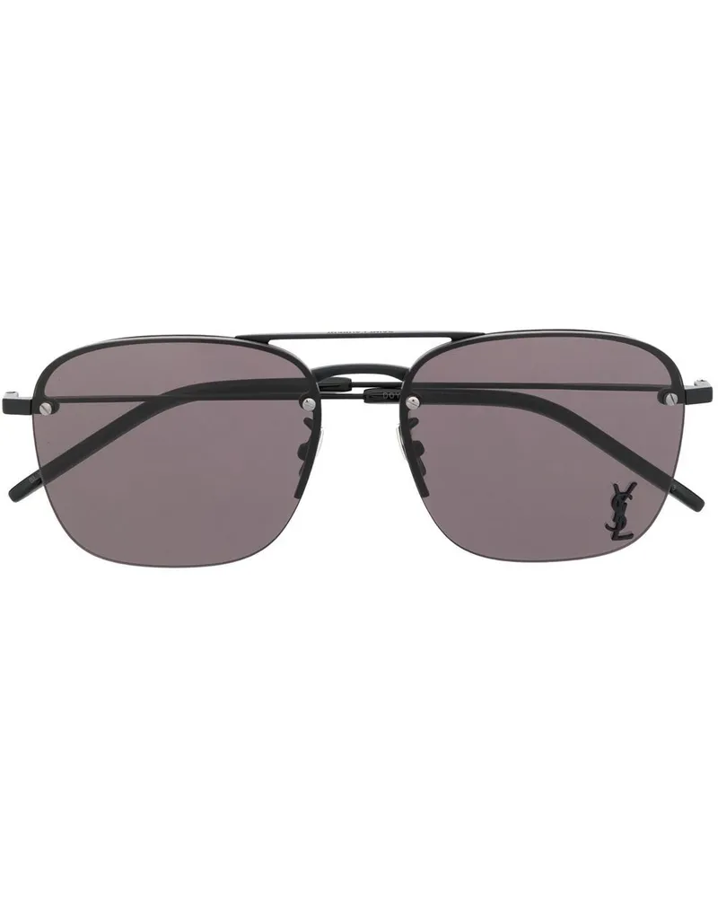 Saint Laurent Sonnenbrille mit Logo-Schild - Schwarz Schwarz
