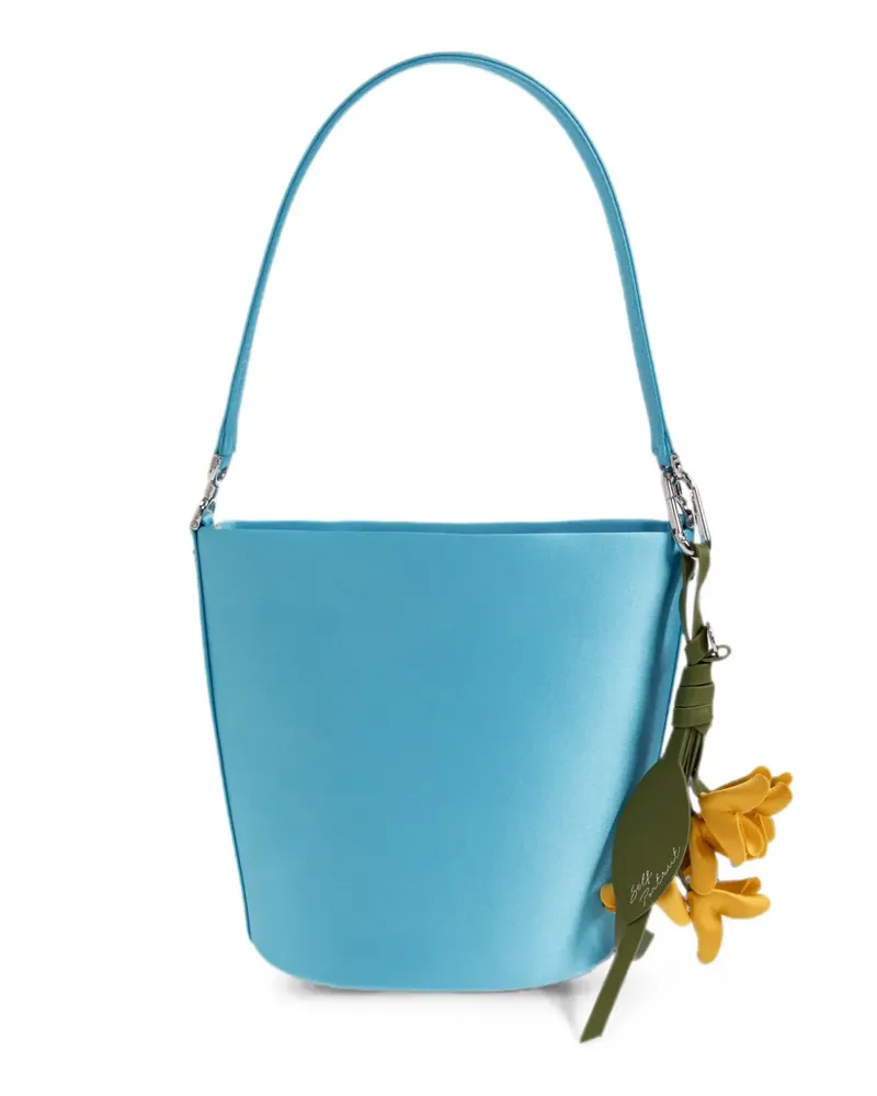 Self-Portrait floral-keychain satin bucket bag - Blau Blau