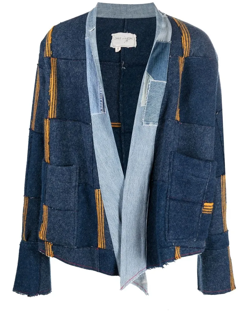 Greg Lauren Kurzmantel im Patchwork-Look Blau