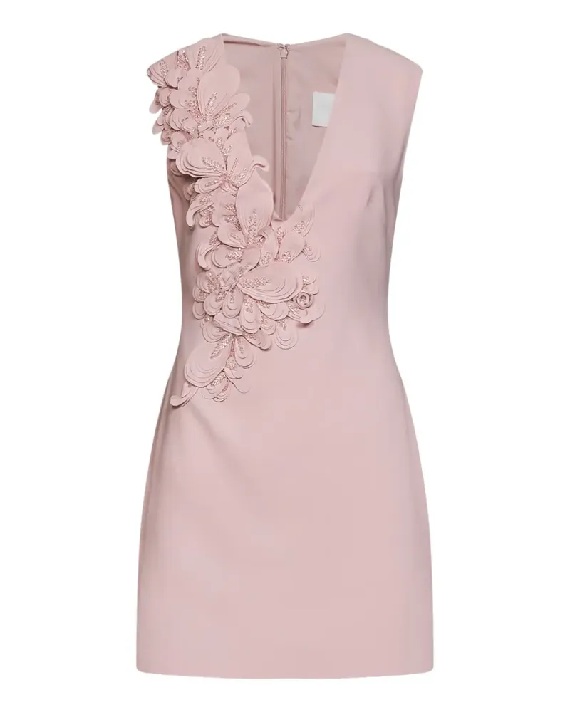COSTARELLOS Anora floral-appliqué bead-embellished mini dress - Rosa Rosa