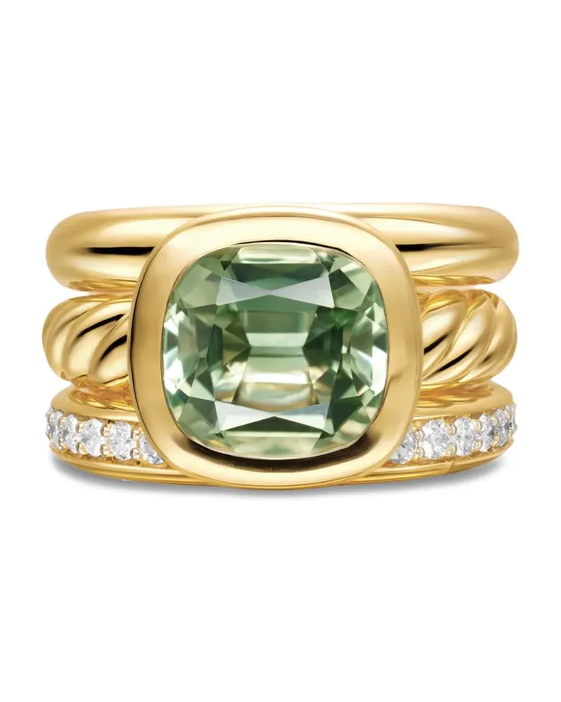 David Yurman 18kt DY Mercer® Four Row Gelbgoldring mit Diamanten und Prasiolith Gold
