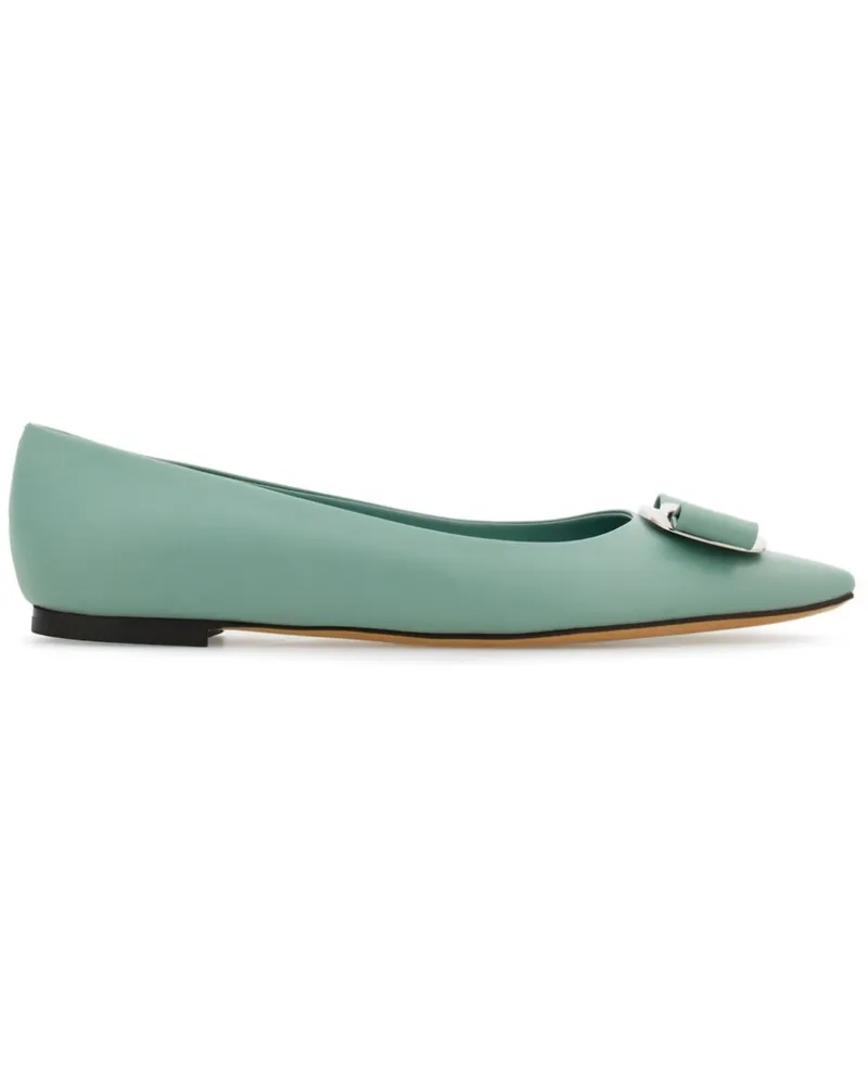 Ferragamo Ballerinas mit New Vara-Schleife Green