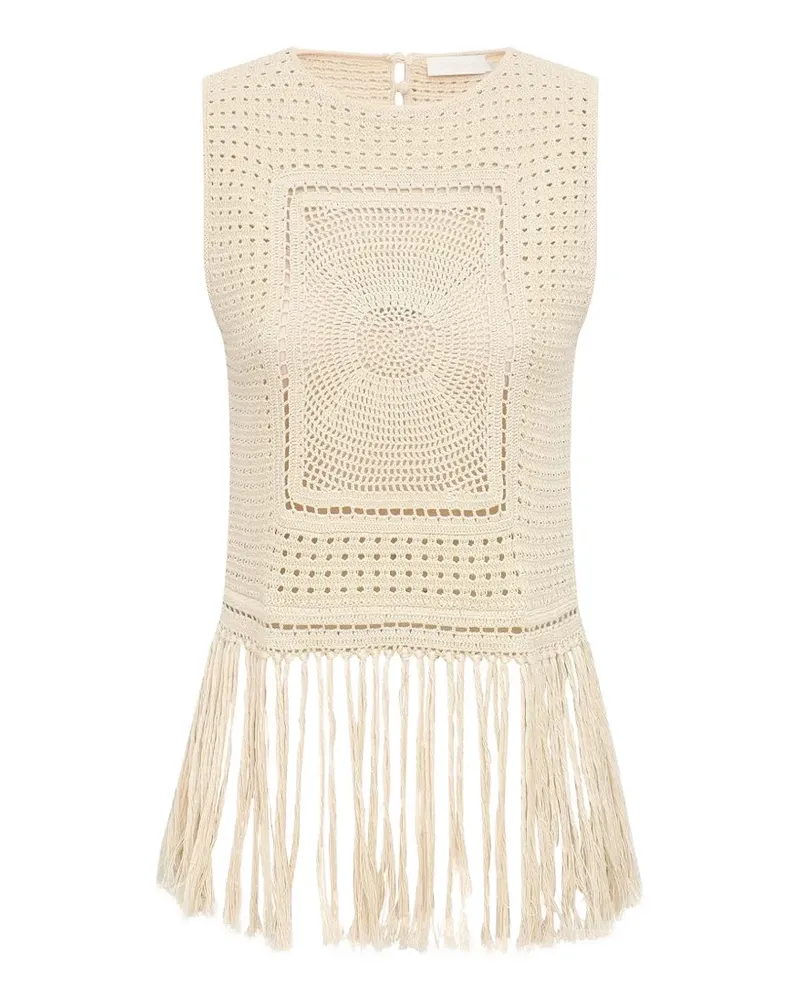 Zimmermann Indra fringe-trim tank top - Nude Nude