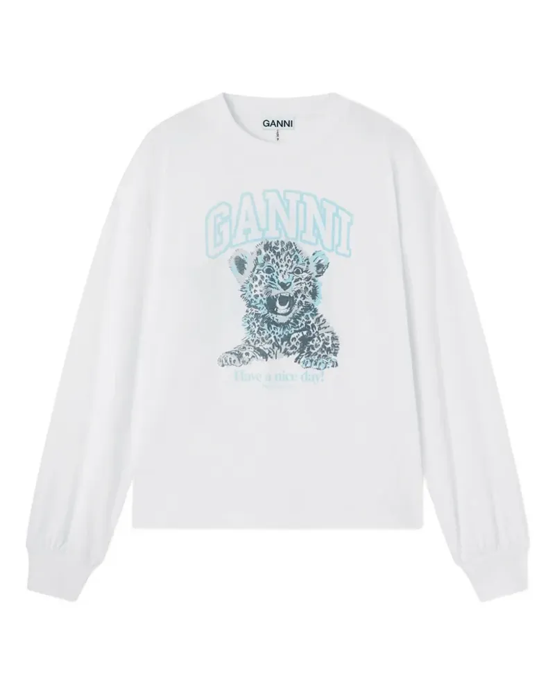 Ganni T-Shirt mit Logo-Print und Tigermotiv - Weiß Weiß