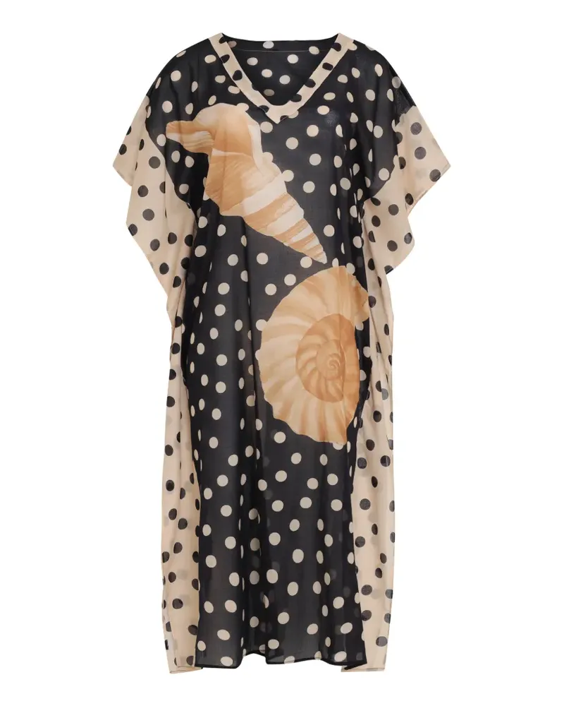 BRIGITTE Duda Midi-Strandkleid mit Polka Dots - Schwarz Schwarz