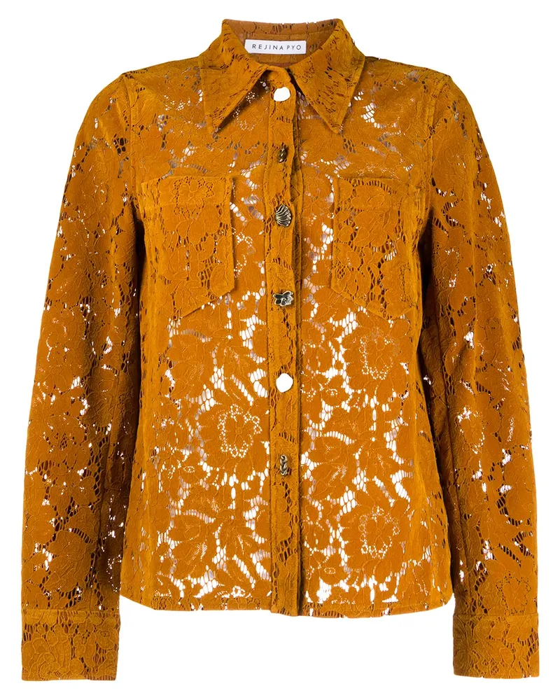 REJINA PYO point-collar lace shirt - Braun Braun