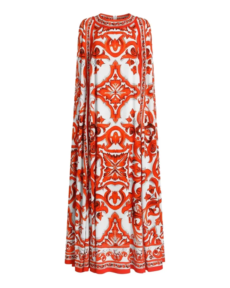 Dolce & Gabbana Charmeuse Kleid mit Majolica-Print - Rot Rot