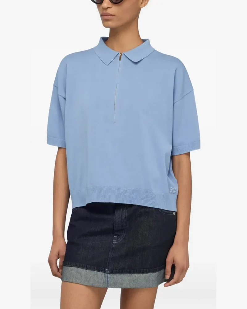 Semicouture quarter-zip short-sleeve sweater - Blau Blau