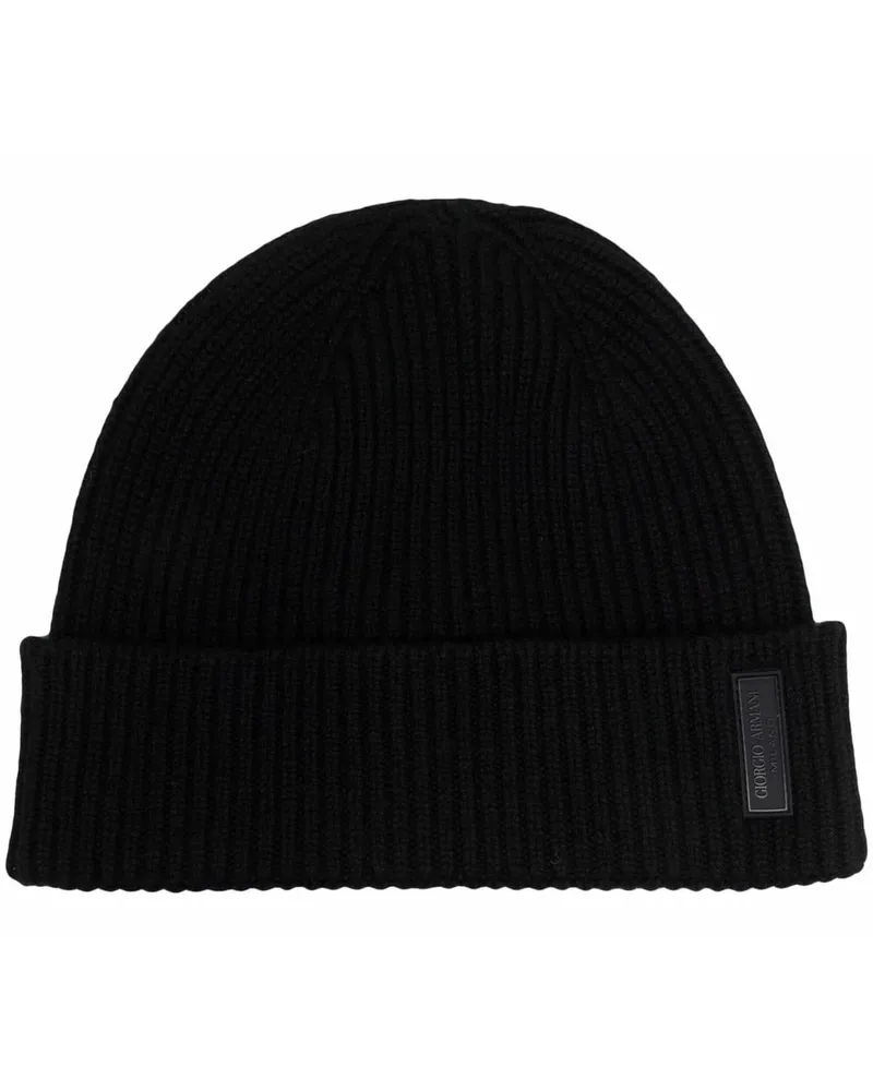 Giorgio Armani Kaschmirmütze mit Logo-Patch - Schwarz Schwarz