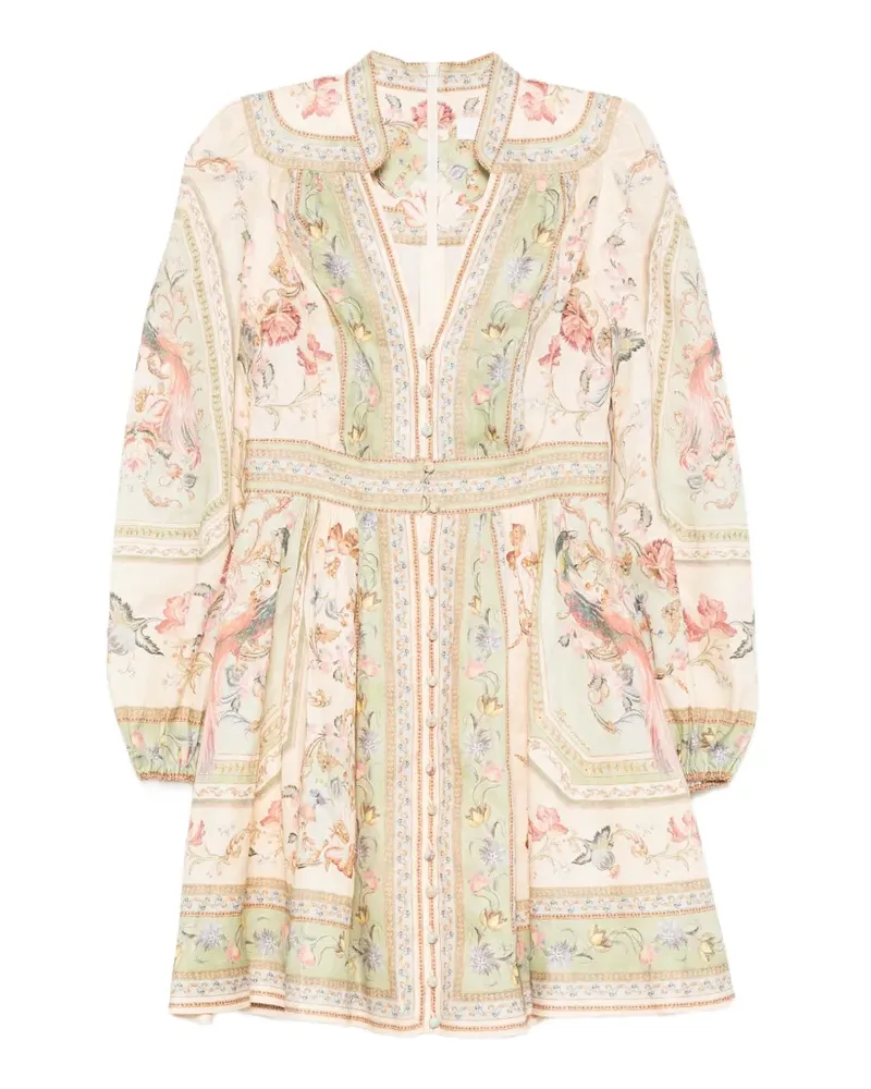 Zimmermann Roselight Minikleid aus Leinen mit Blumenprint - Nude Nude