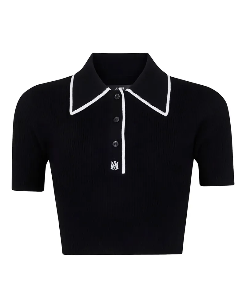 Amiri Geripptes Strick-Poloshirt mit Stickerei - Schwarz Schwarz