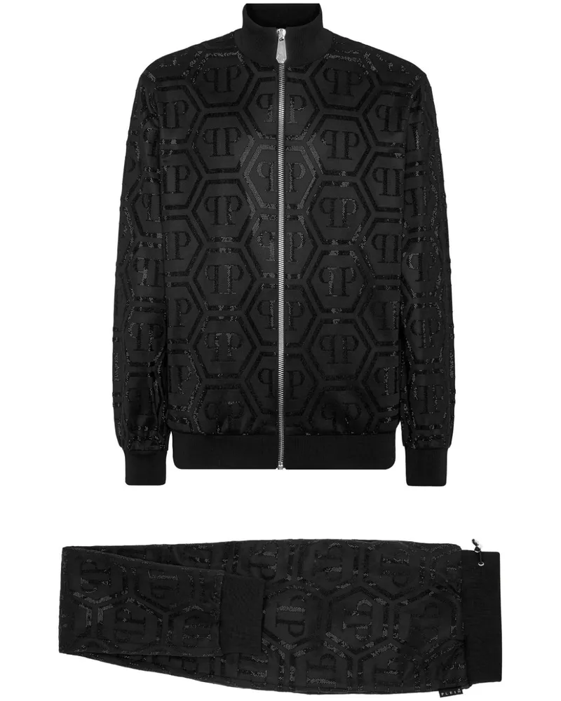 Philipp Plein Jogginganzug mit Monogrammmuster - Schwarz Schwarz