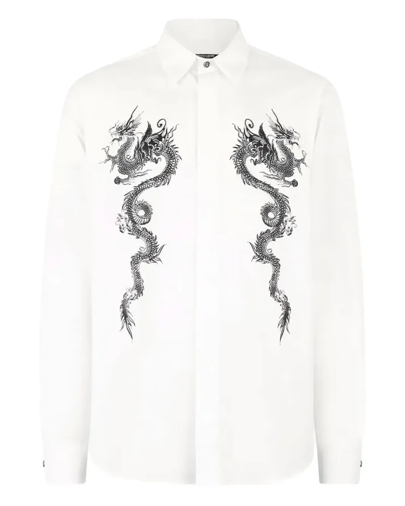Roberto Cavalli Hemd mit Drachen-Print - Weiß Weiß