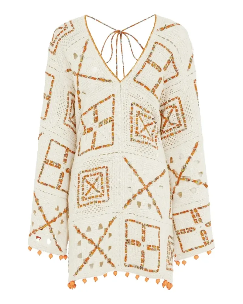 ALEMAIS Marva crochet pom-pom mini dress - Nude Nude