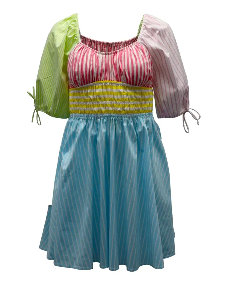 STAUD striped puff-sleeve mini dress - Blau Blau