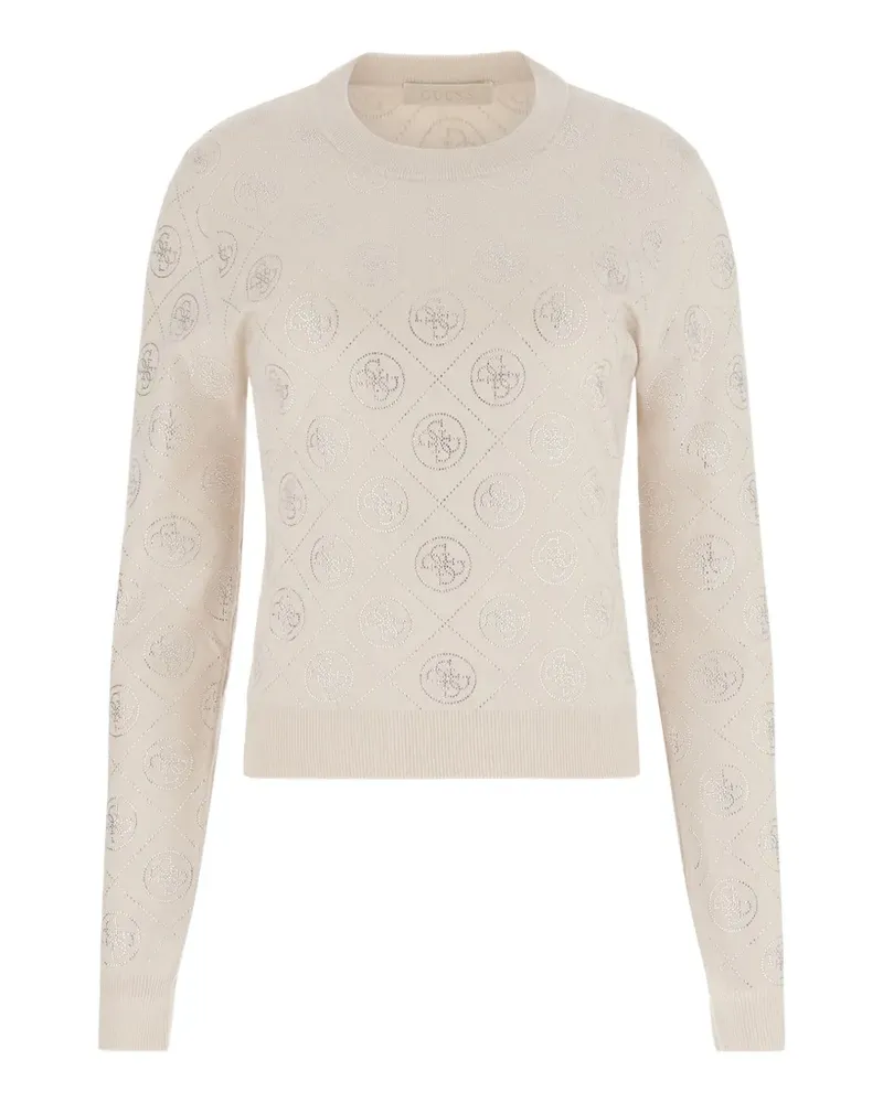 Guess rhinestone-embellished logo-pattern sweater - Nude Nude