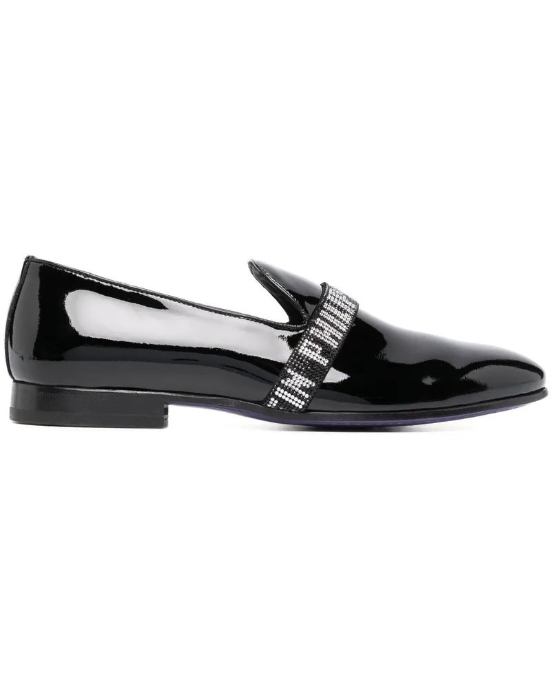 Philipp Plein Slipper aus Lackleder mit Logo - Schwarz Schwarz