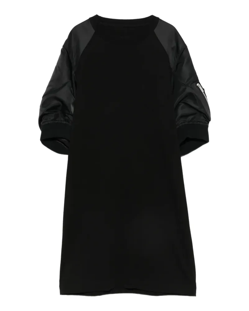 Sacai Midikleid mit Satinärmeln und Taschendetail - Schwarz Schwarz
