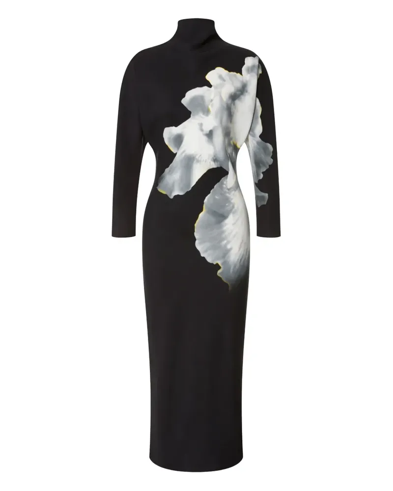 Alberta Ferretti Rollkragenkleid mit Blumen-Print - Schwarz Schwarz