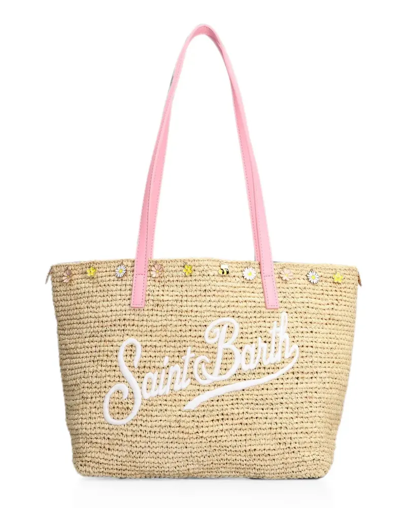 MC2 Saint Barth midi Raffia City floral-embellished shoulder bag - Nude Nude