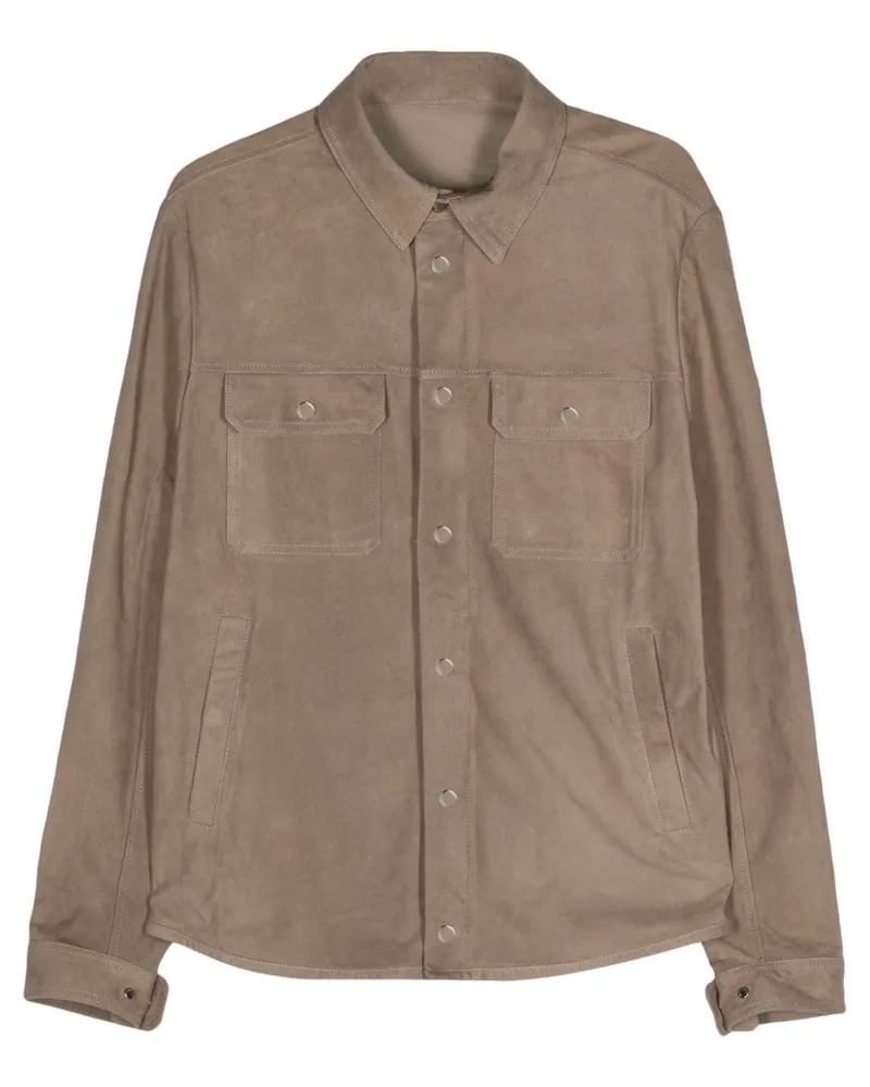 Moncler Lederjacke mit Logo-Patch - Nude Nude