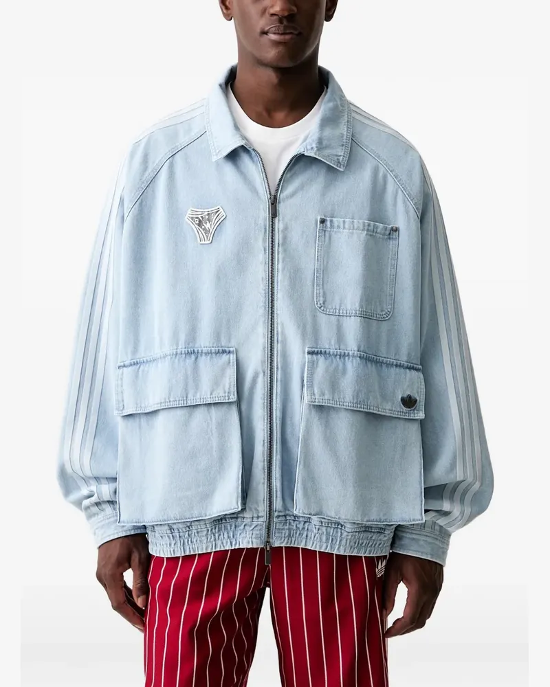 adidas logo-print panelled denim jacket - Blau Blau