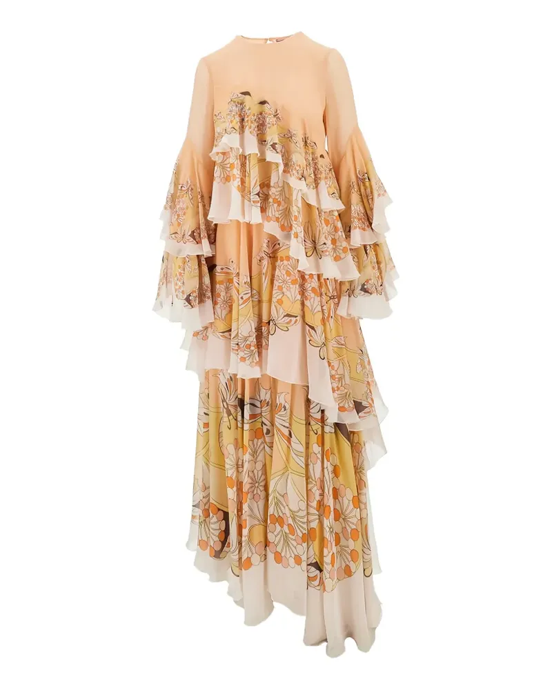 La DoubleJ ruffled floral-print dress - Orange Orange