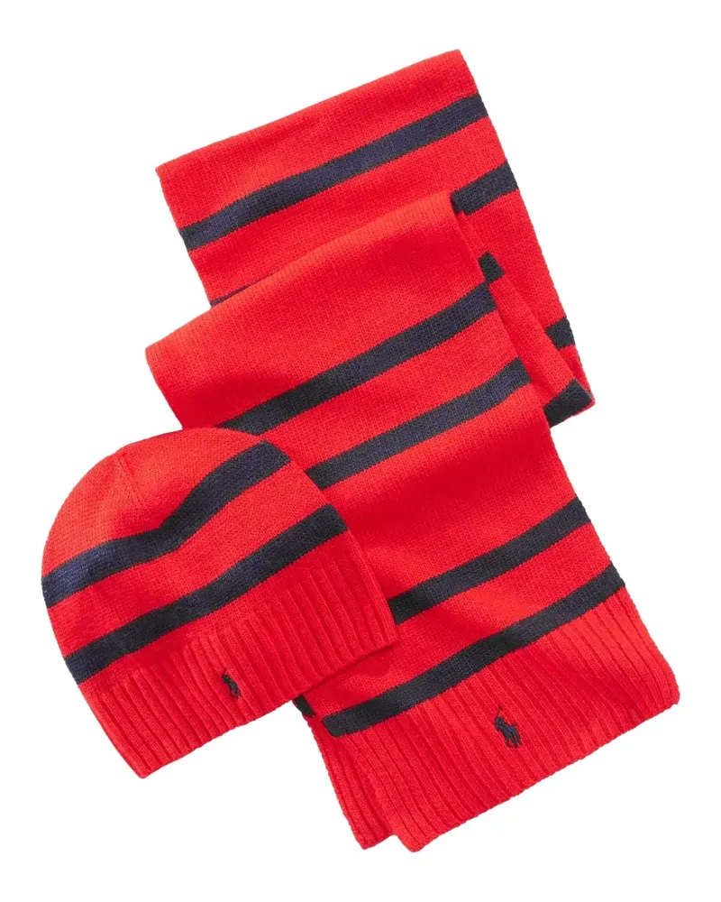 Ralph Lauren striped scarf and beanie hat set - Rot Rot