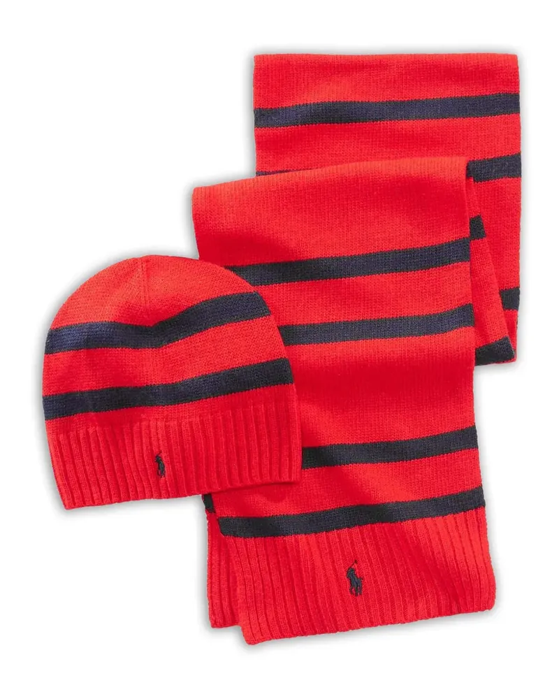 Ralph Lauren striped scarf and beanie hat set - Rot Rot