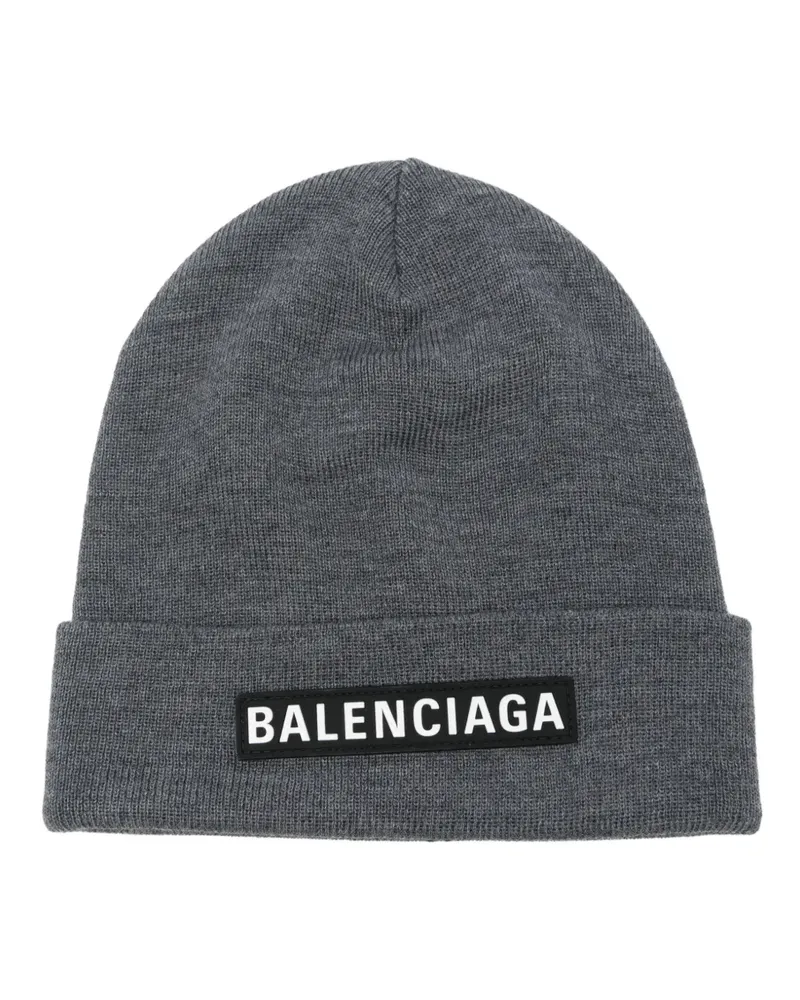Balenciaga Beanie mit Logo-Patch - Grau Grau