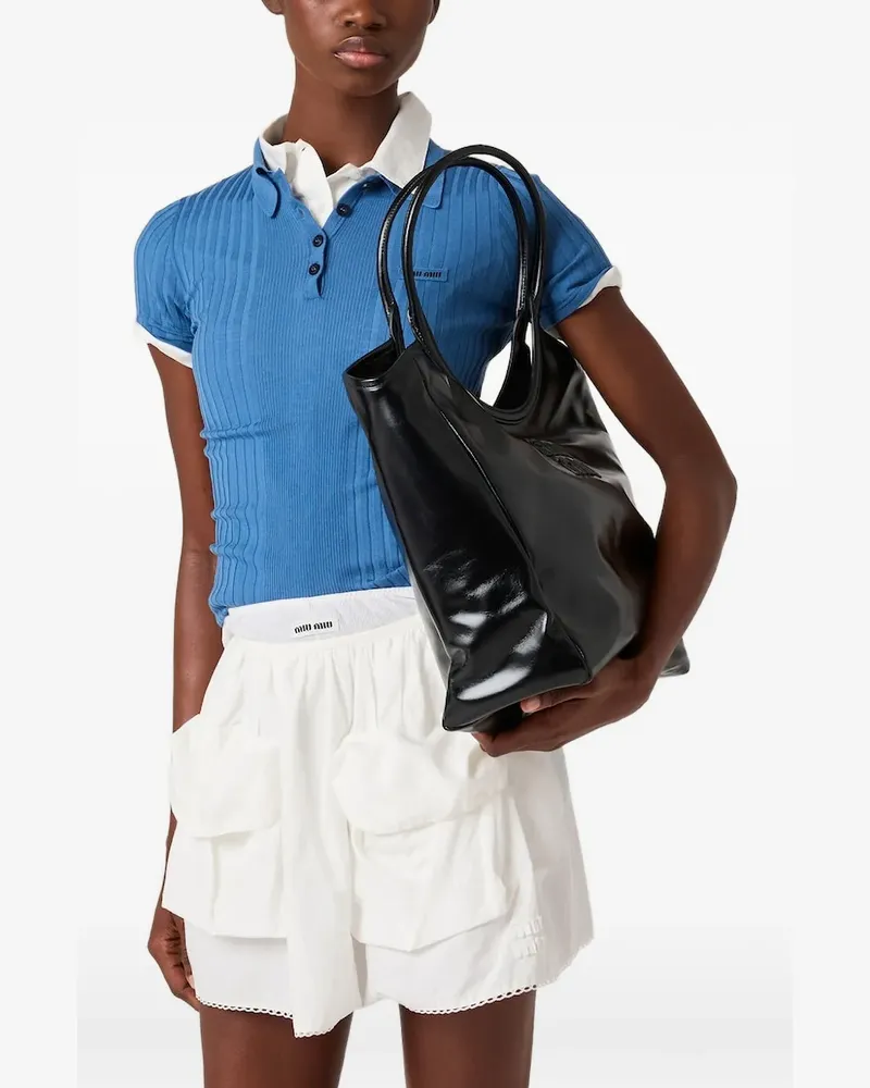 Miu Miu Poloshirt mit Logo-Schild - Blau Blau