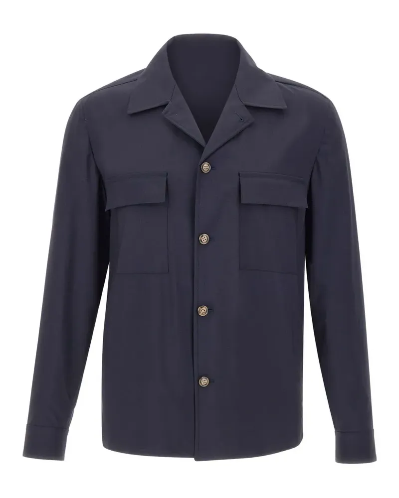 BARBA London flap-pockets button-down virgin wool jacket - Blau Blau