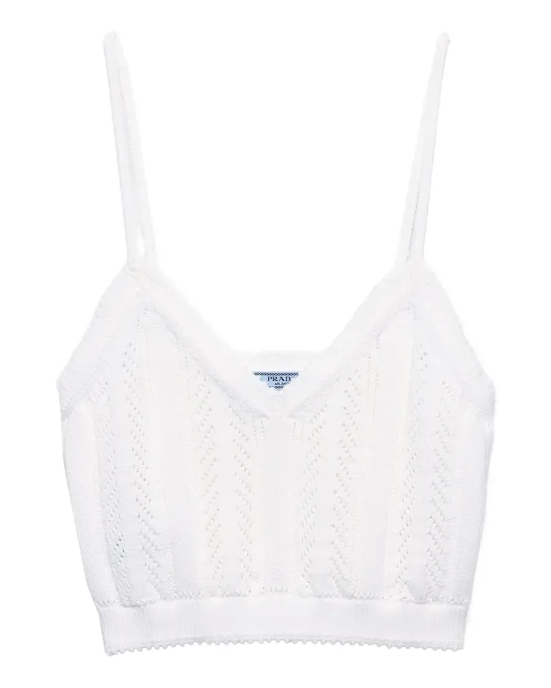 Prada Crop Top aus Lochstrick-Baumwolle - Weiß Weiß