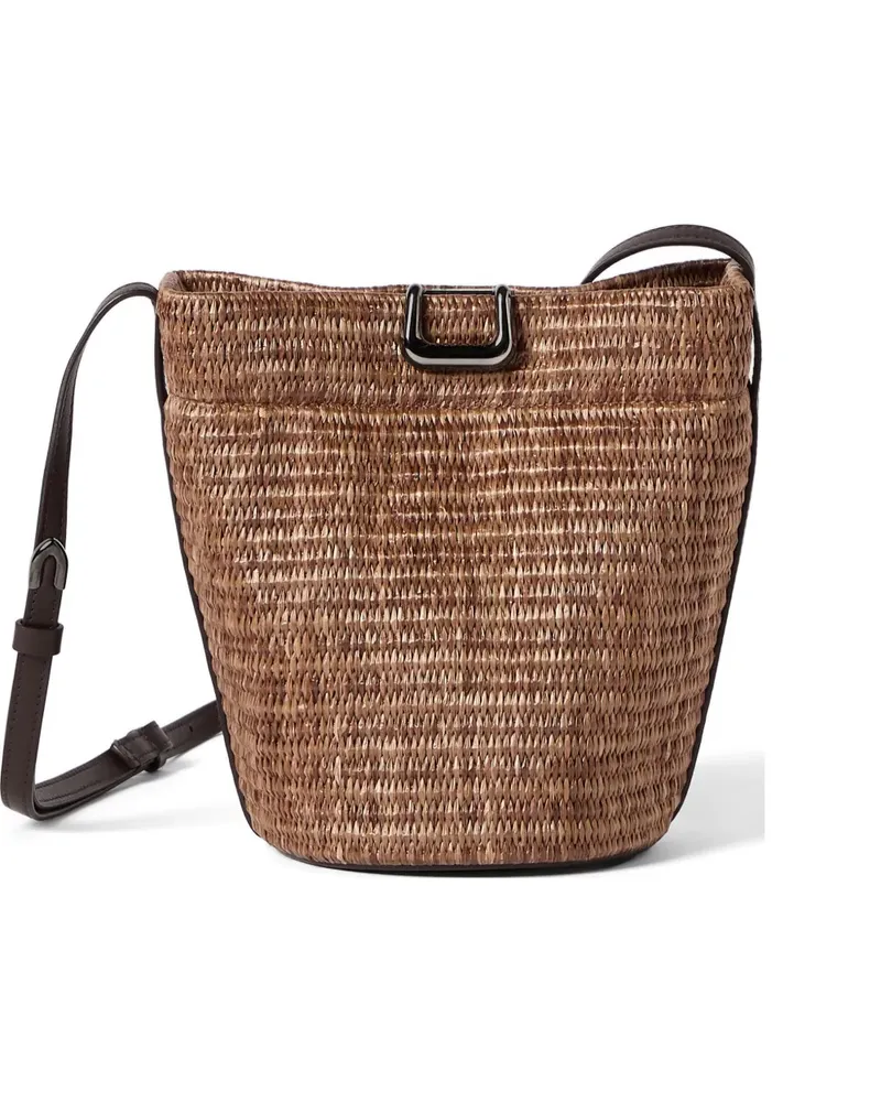 Brunello Cucinelli sartorial small bucket bag in techno cotton raffia - Braun Braun