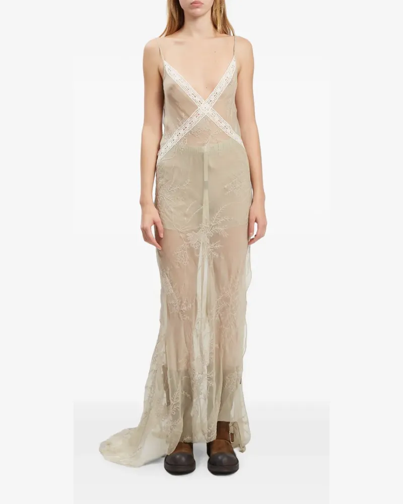 Ann Demeulemeester embroidered silk-voile maxi dress - Nude Nude