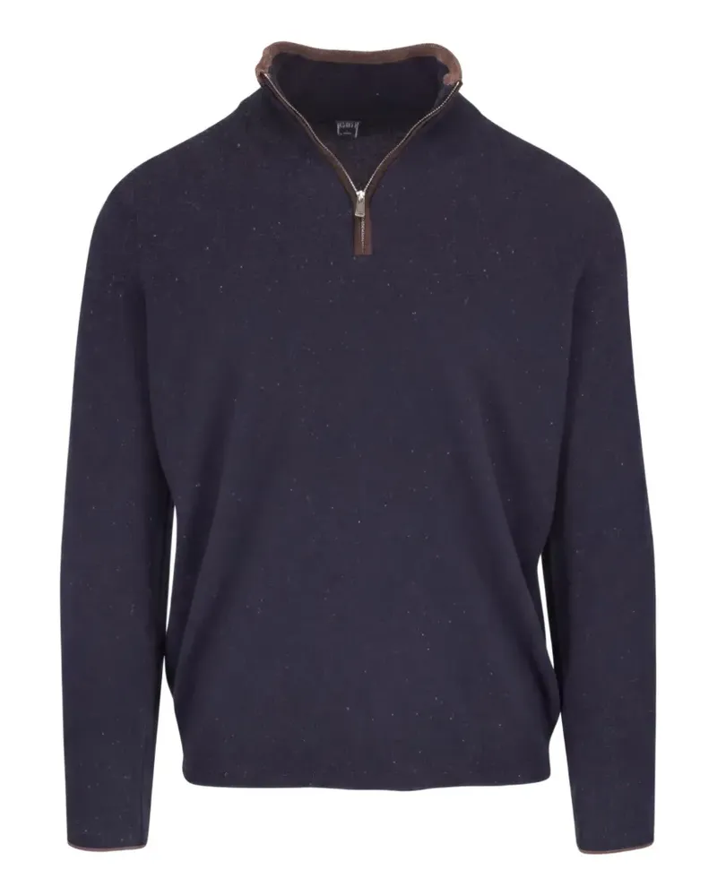 Fedeli Melierter Favonio Pullover mit kurzem Reißverschluss - Blau Blau