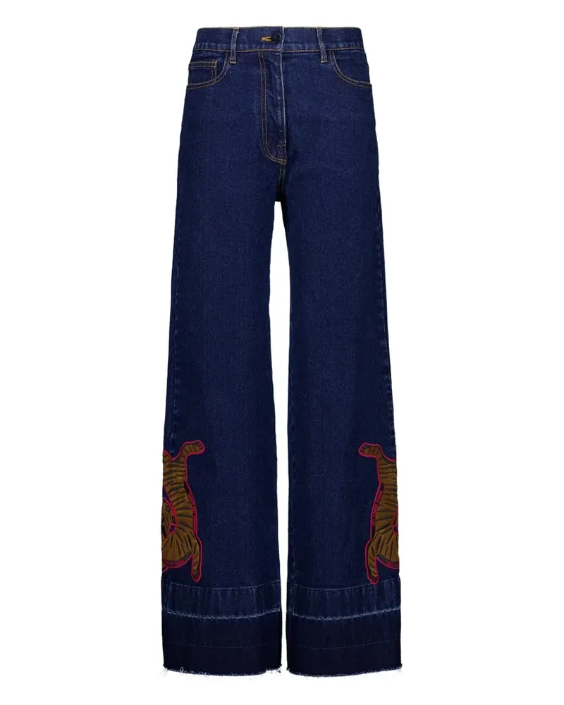 PAULA Bestickte Wide-Leg-Jeans - Blau Blau