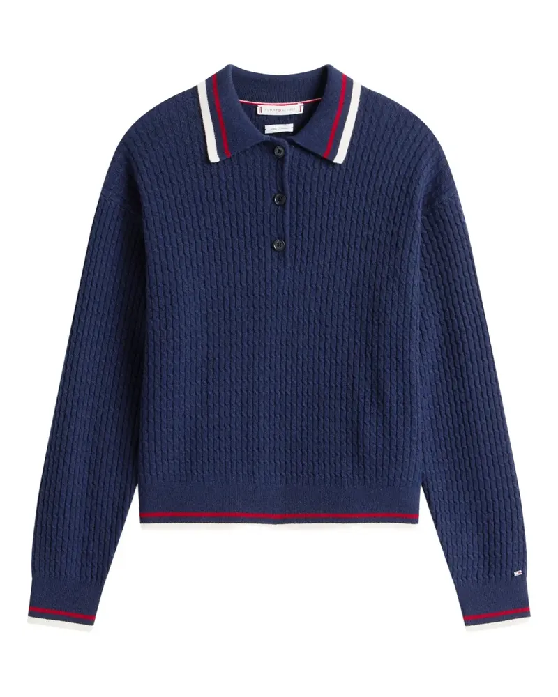 Tommy Hilfiger Poloshirt mit Zopfmuster - Blau Blau