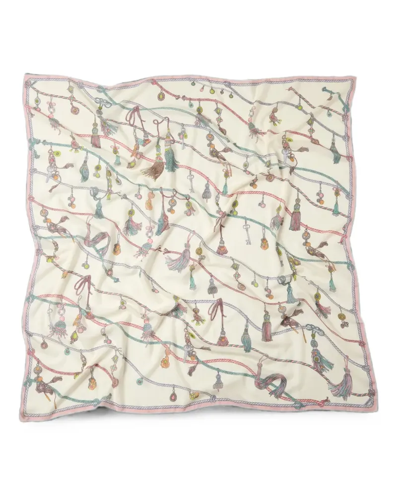 Versace Bedruckter Schal aus Wolle und Seide 140 cm - Nude Nude