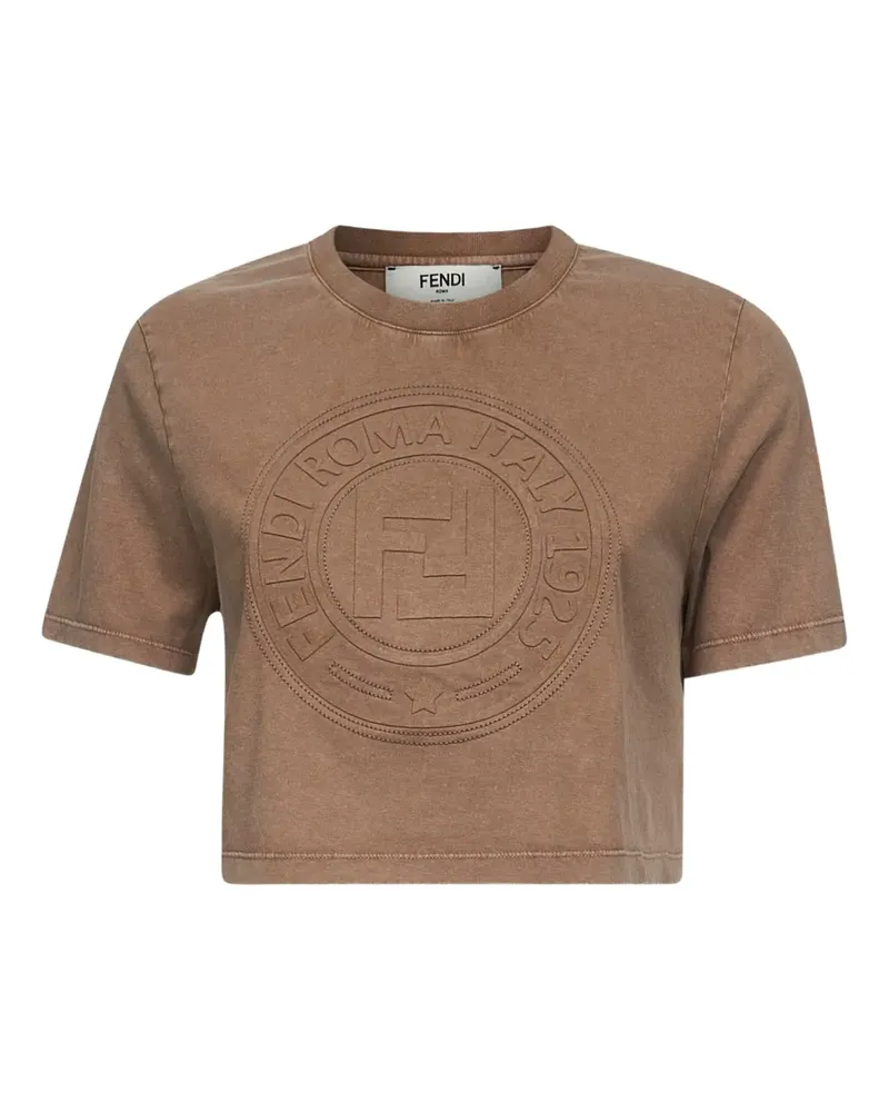 Fendi Cropped-T-Shirt mit Logo - Braun Braun