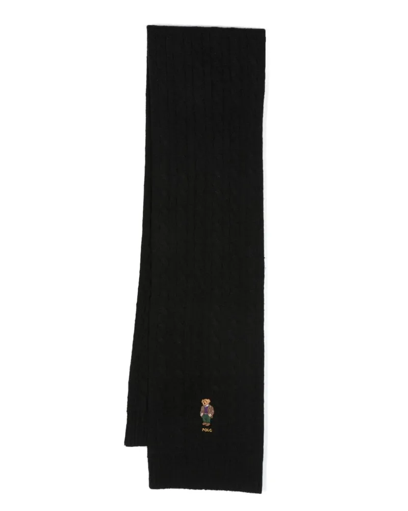 Ralph Lauren Gestrickter Schal mit Polo Bear Schwarz