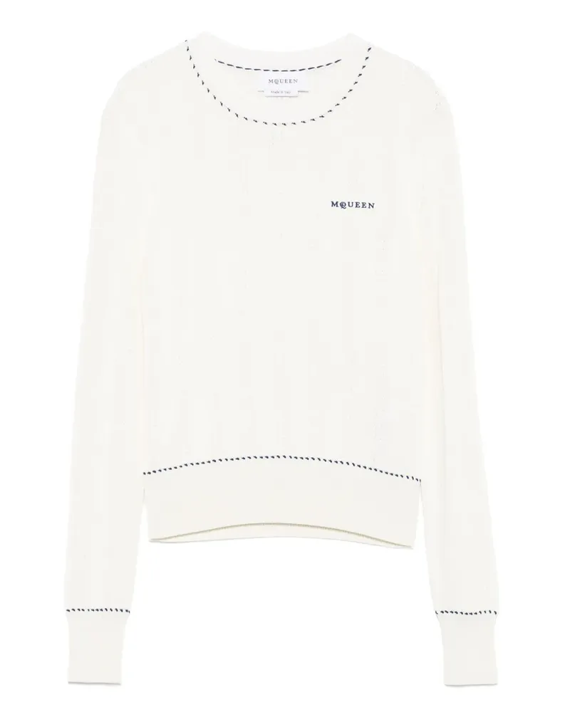 Alexander McQueen Geripptes Oberteil mit Logo-Stickerei - Weiß Weiß