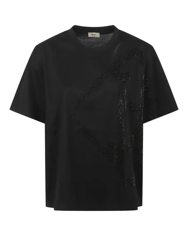 Herno rhinestone-embellished logo t-shirt - Schwarz Schwarz