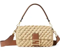 medium Baguette hazelnut-stitch raffia shoulder bag - Nude