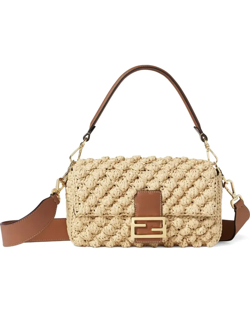 Fendi medium Baguette hazelnut-stitch raffia shoulder bag - Nude Nude